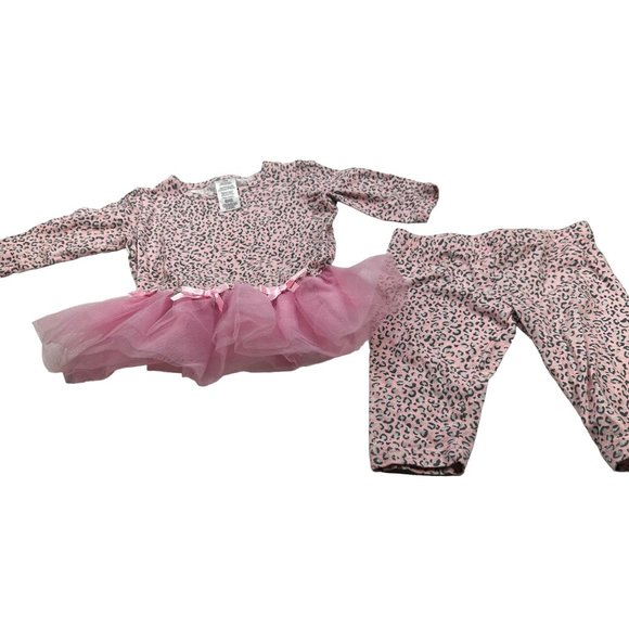 Avon Girl's Size 12 Month 2 Piece Top And Pant Set Animal Print Pink Preowned - Picture 1 of 16